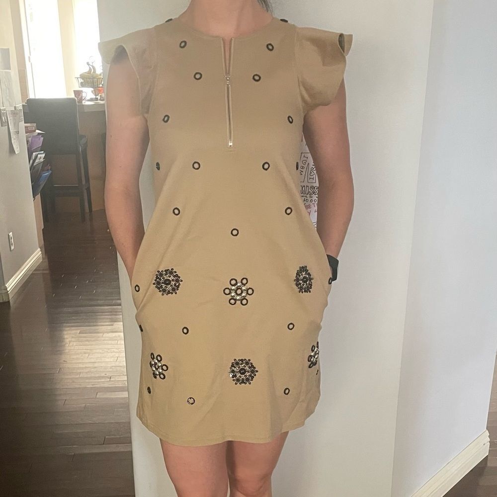 PAUL & Joe Paris beaded zip front flutter sleeve dress size 4 brand new